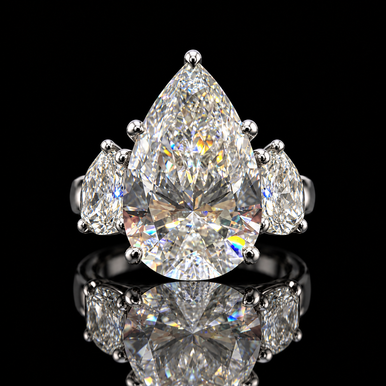 Pear Three-Stone Engagement Ring, 12.16 ct Center