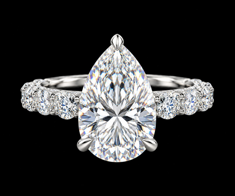 Pear Diamond Engagement Ring with Hidden Halo, 8.48 ct