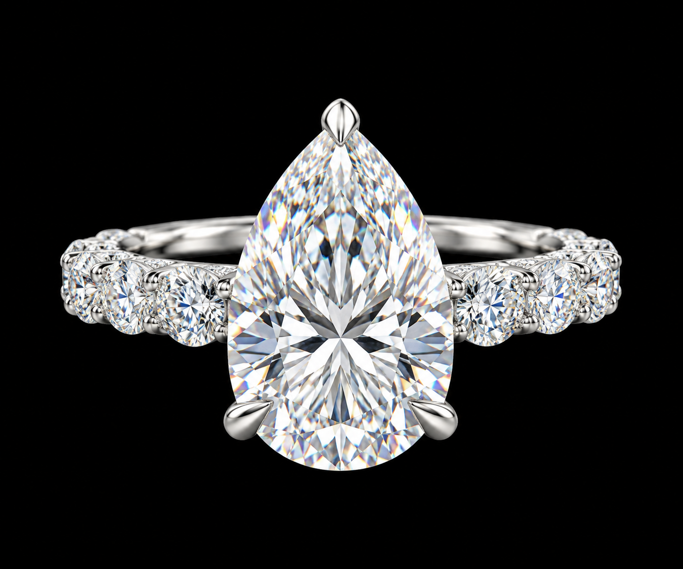 Pear Diamond Engagement Ring with Hidden Halo, 8.48 ct