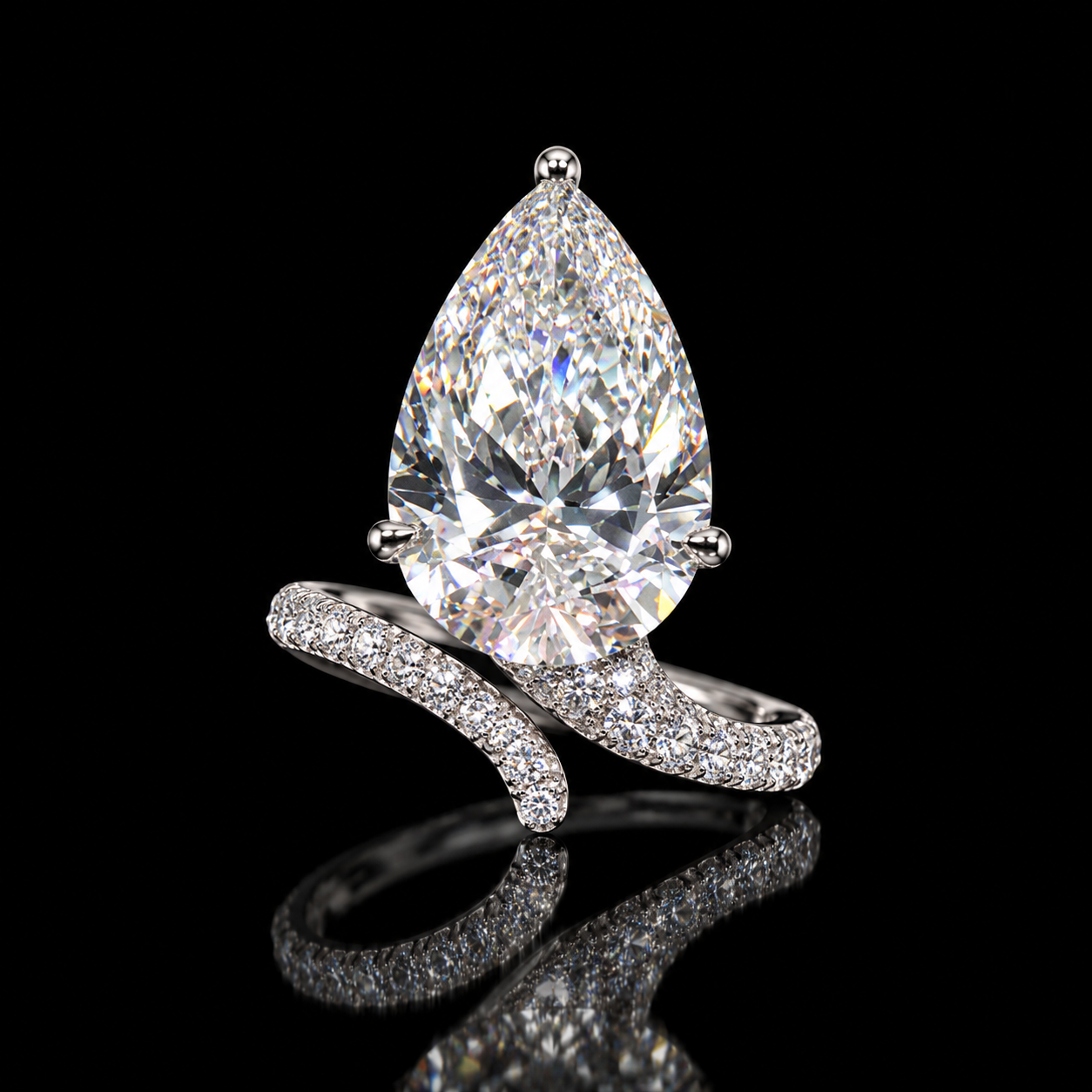 Pear Bypass Diamond Engagement Ring, 10 ct