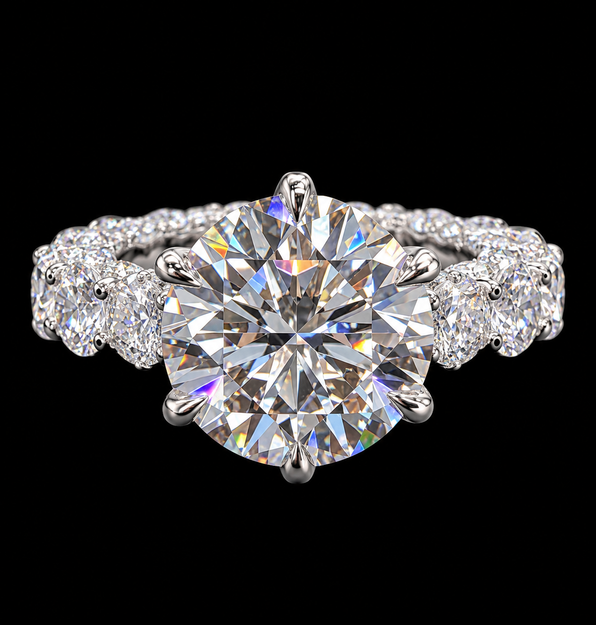Round Brilliant Engagement Ring with Oval Eternity Band, 10 ct