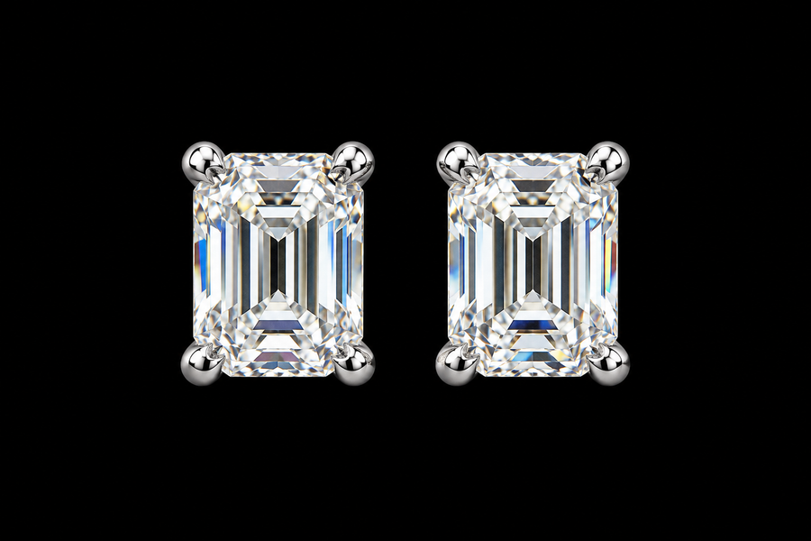 Emerald-Cut Diamond Stud Earrings, 2 ct Total
