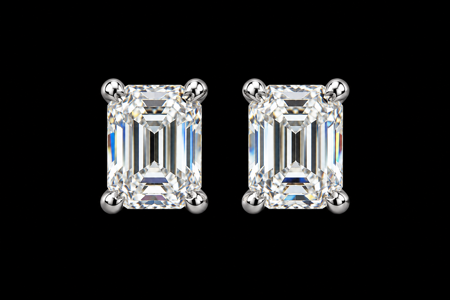 Emerald-Cut Diamond Stud Earrings, 2 ct Total