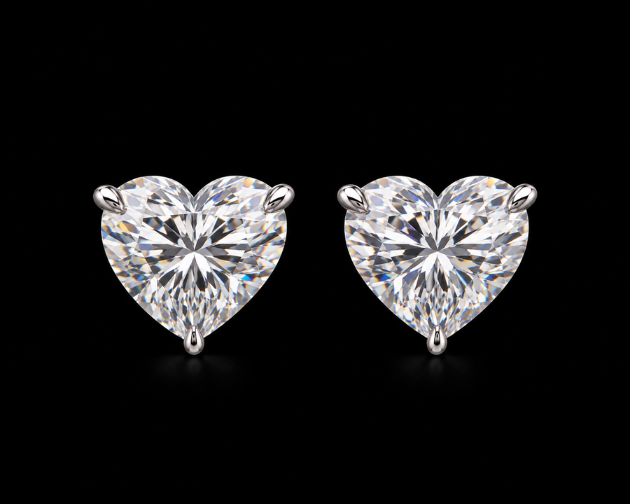 Heart-Cut Diamond Stud Earrings, 4 ct Total