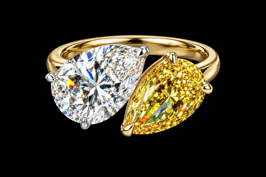 Pear Toi-et-Moi Ring, Fancy Intense Yellow and White Diamond
