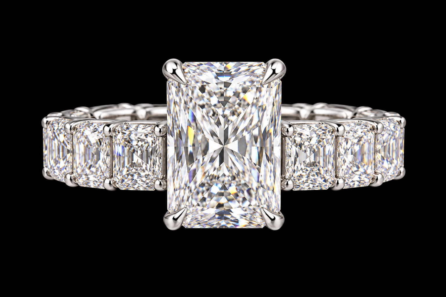 Radiant Engagement Ring with Emerald-Cut Eternity Band, 5 ct