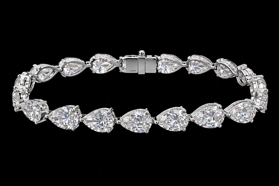 Pear Diamond Bracelet in 14KT White Gold, laid flat