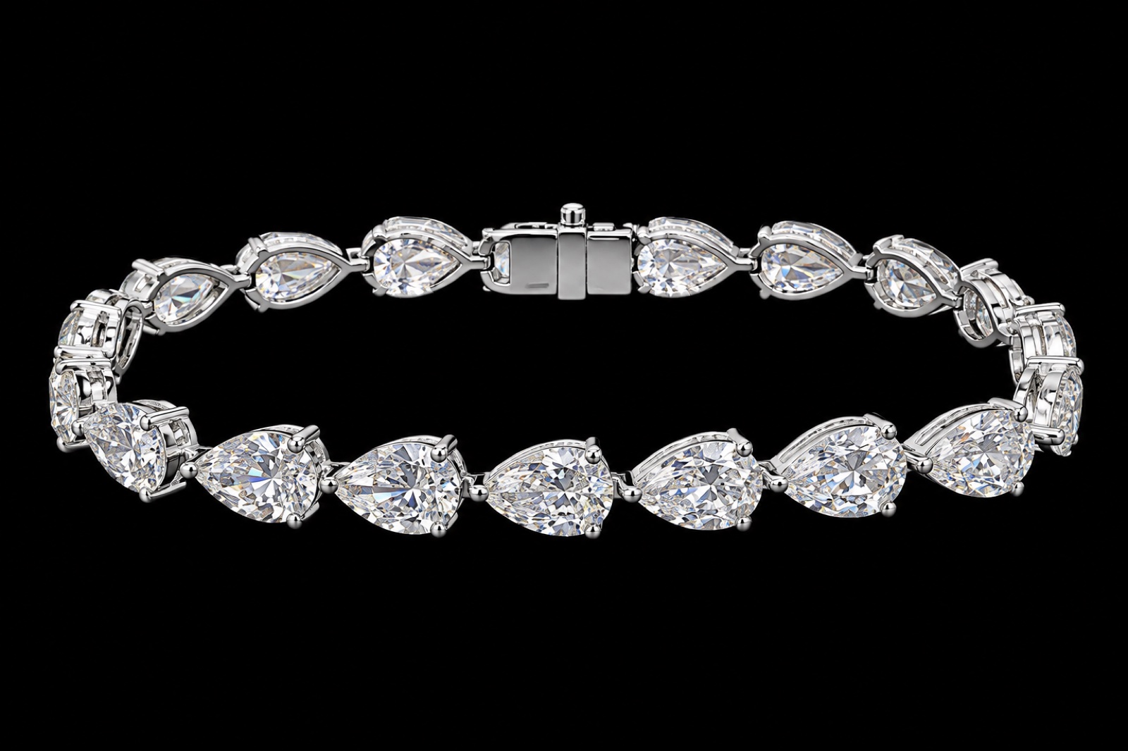 Pear Diamond Bracelet in 14KT White Gold, laid flat