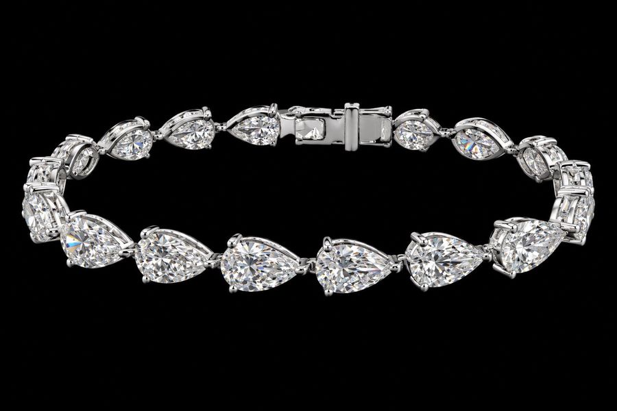 One-Carat Pear Diamond Bracelet in 14KT White Gold, laid flat