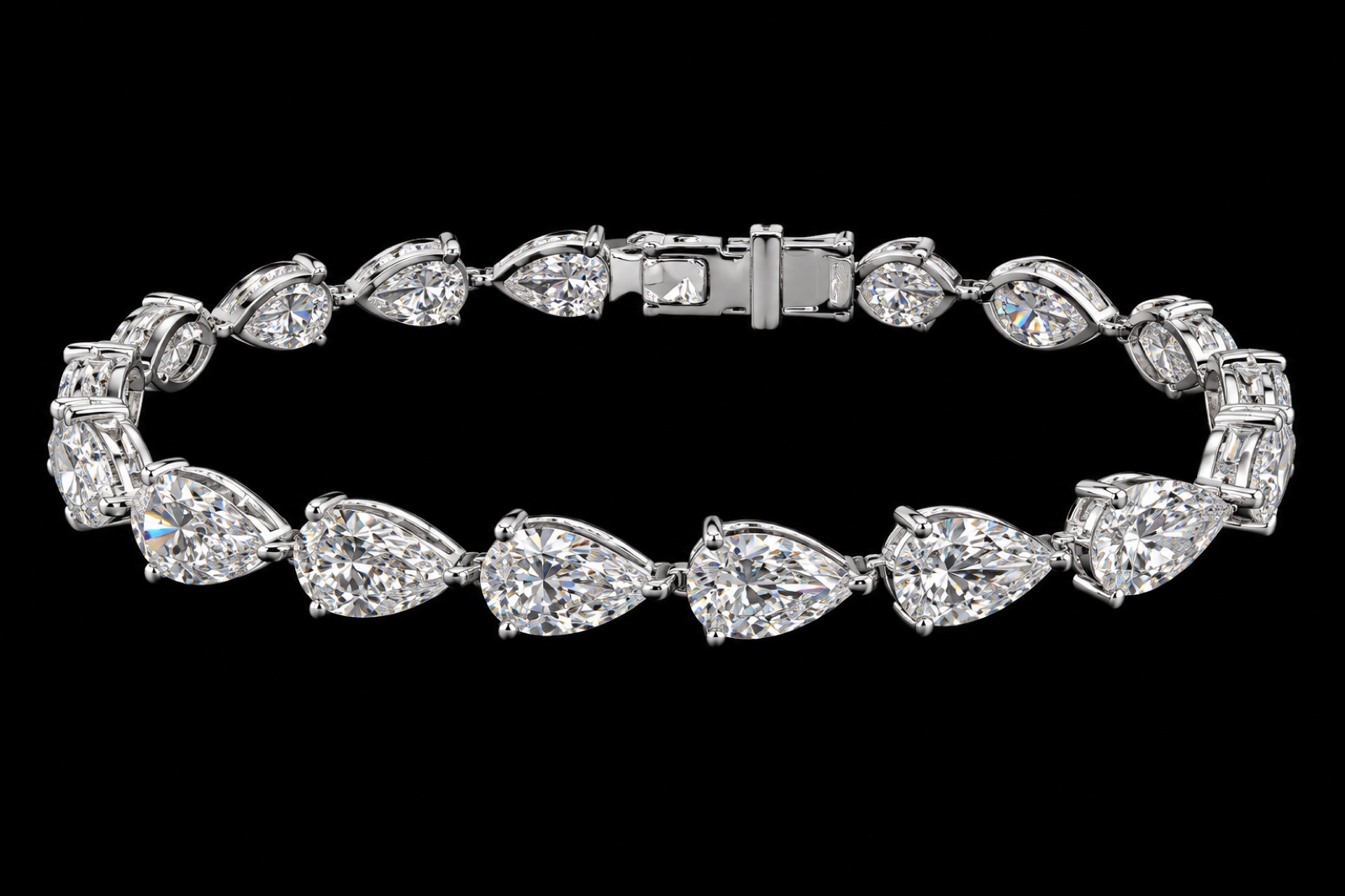 One-Carat Pear Diamond Bracelet in 14KT White Gold, laid flat