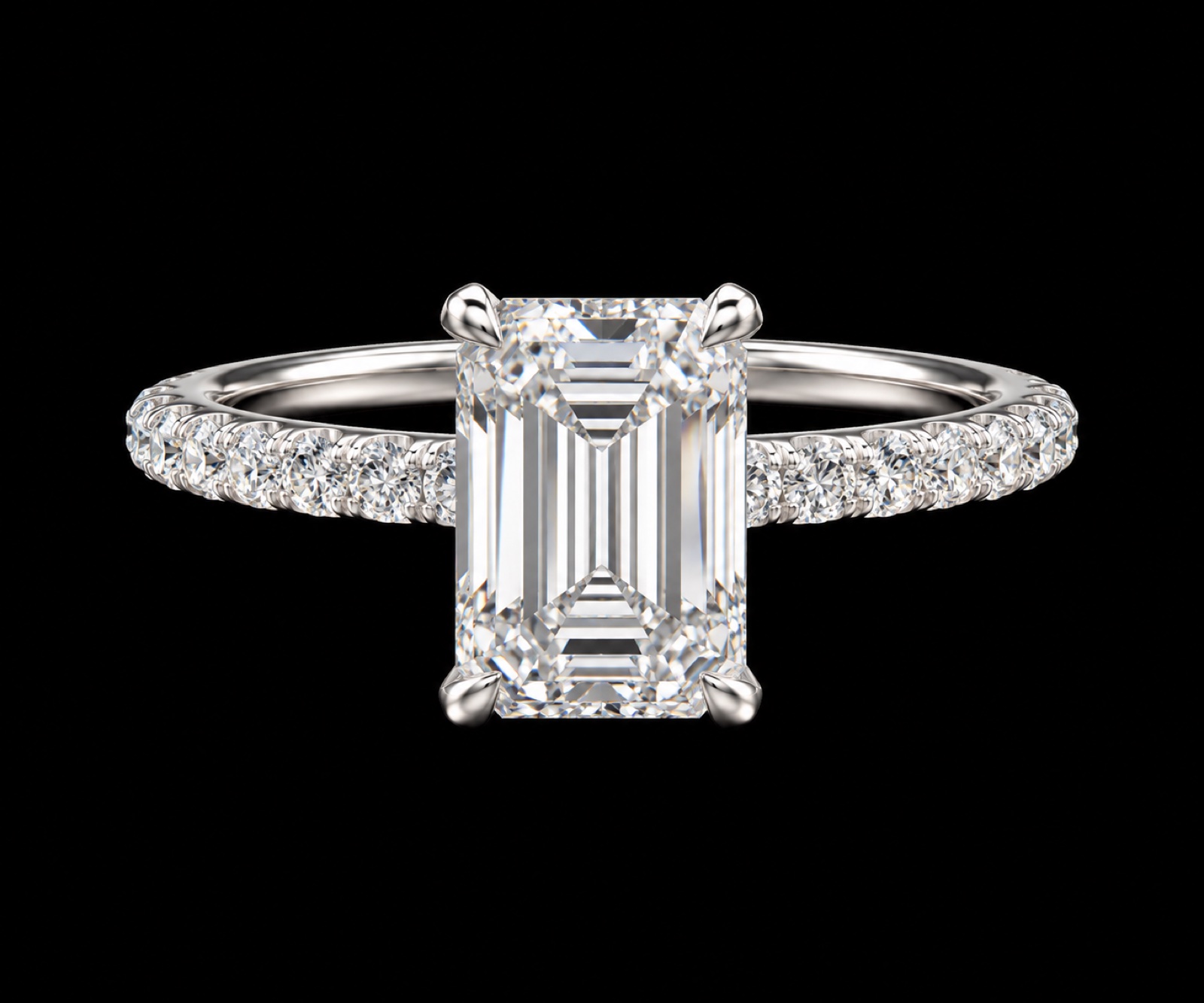 Emerald Diamond Engagement Ring in 14KT White Gold, top view