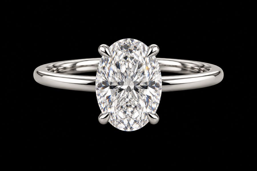 Oval Solitaire Engagement Ring in 14KT White Gold, top view