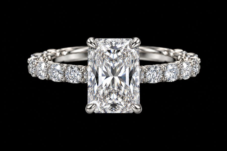 Radiant Diamond Engagement Ring in 14KT White Gold, top view