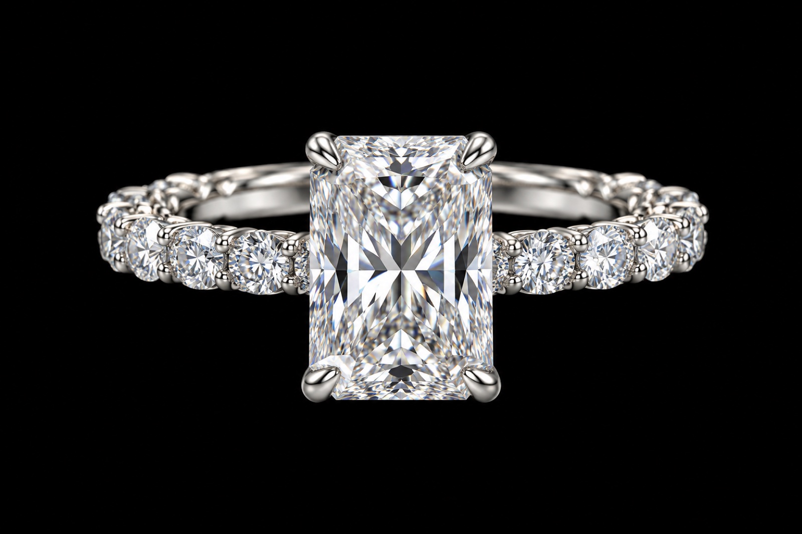 Radiant Diamond Engagement Ring in 14KT White Gold, top view