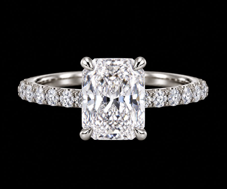 Cushion Diamond Engagement Ring in 14KT White Gold, top view