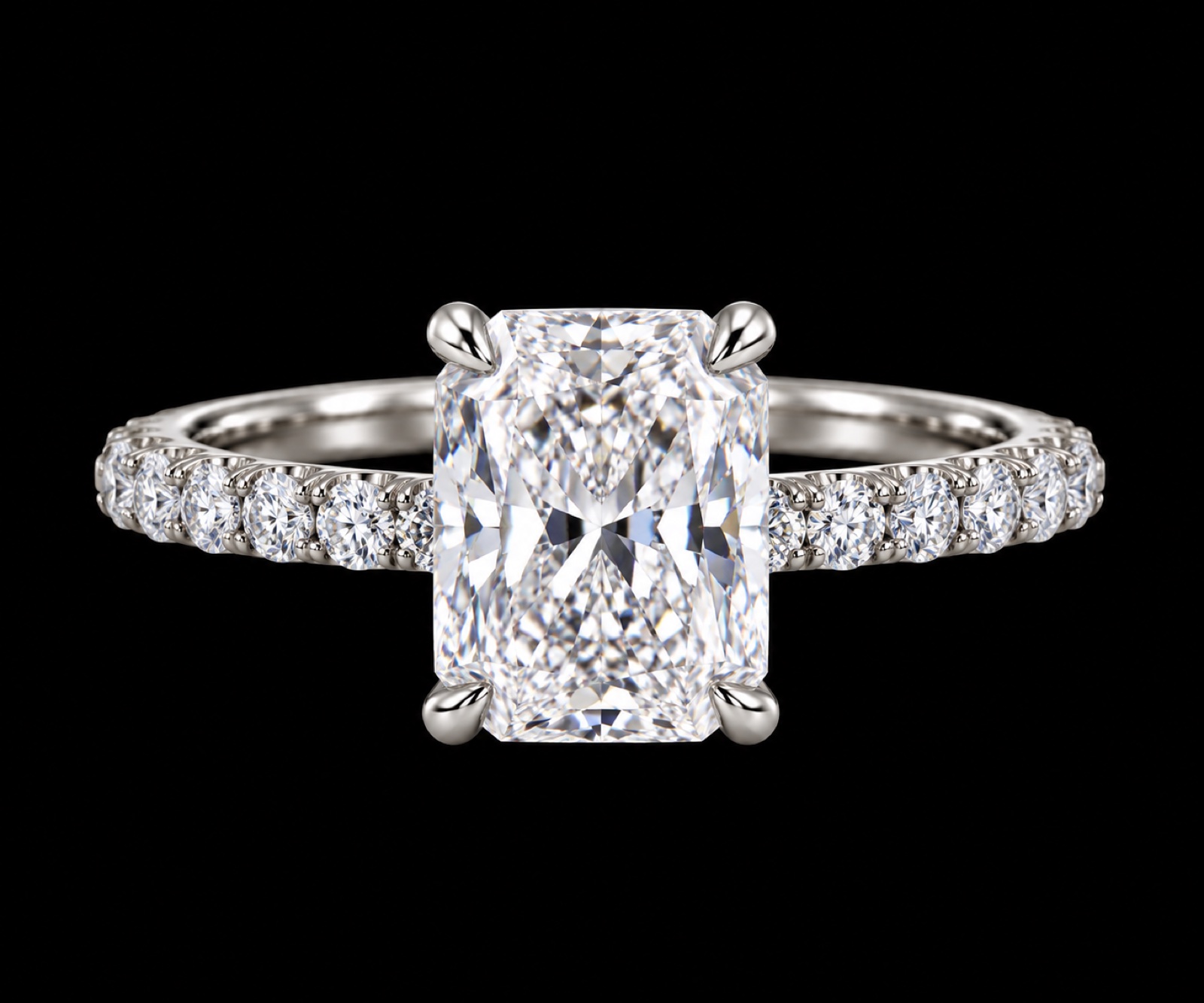 Cushion Diamond Engagement Ring in 14KT White Gold, top view