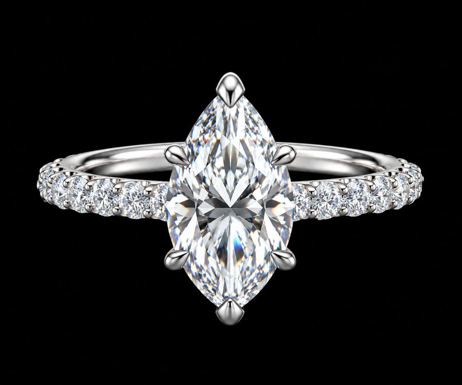 Marquise Diamond Engagement Ring in 14KT White Gold, top view