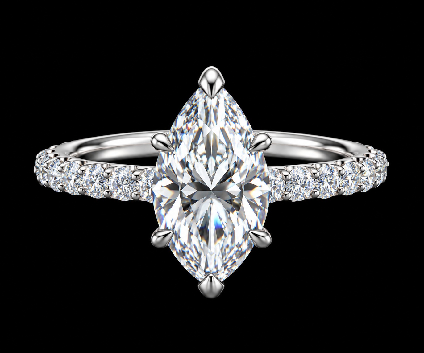 Marquise Diamond Engagement Ring in 14KT White Gold, top view