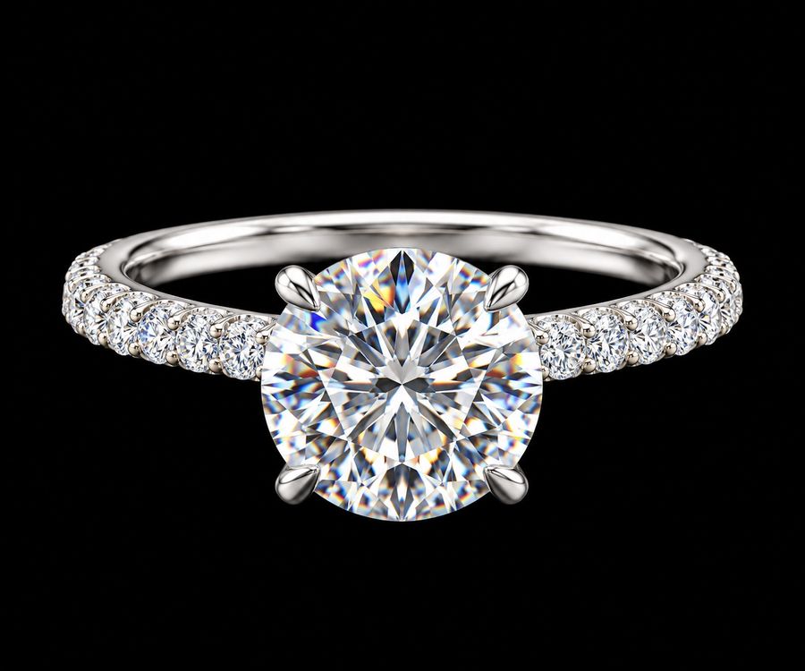 Round Brilliant Diamond Engagement Ring in 14KT White Gold, top view