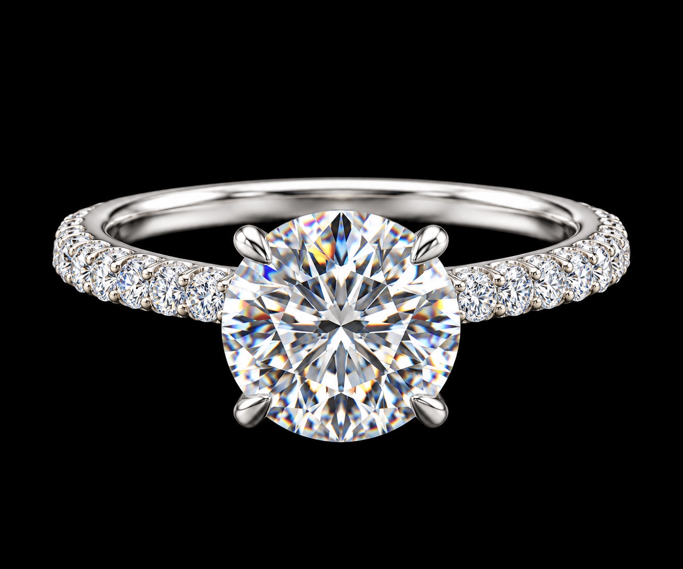 Round Brilliant Diamond Engagement Ring in 14KT White Gold, top view