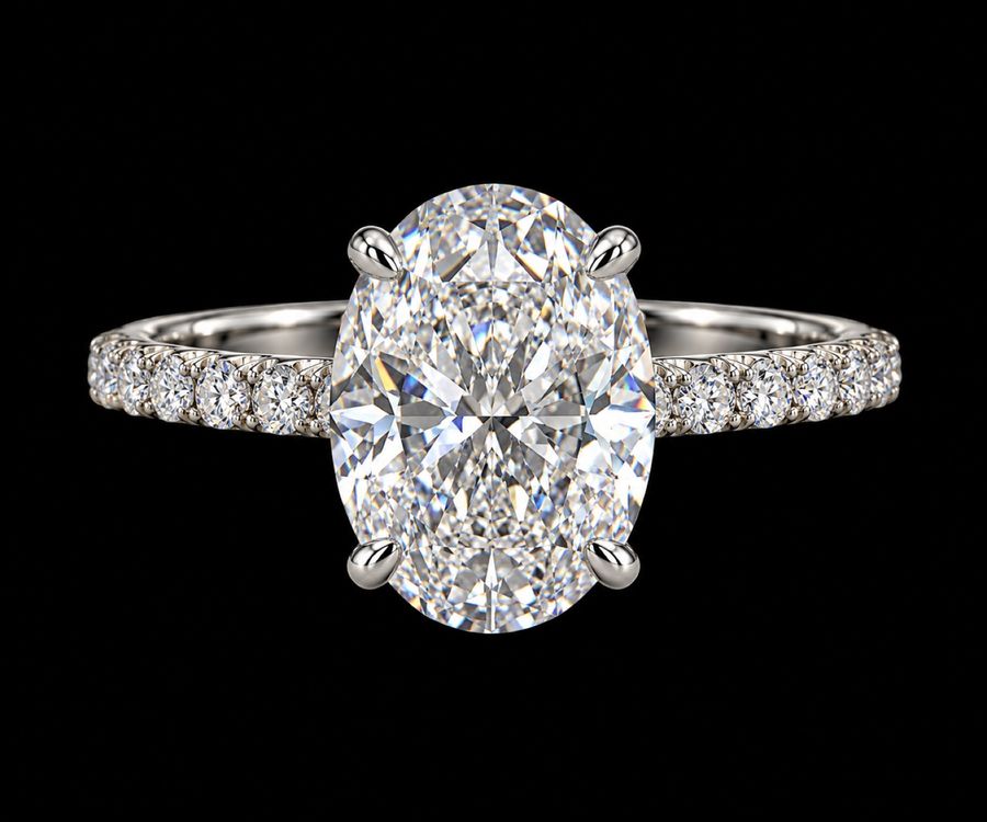 Oval Diamond Engagement Ring in 14KT White Gold, top view