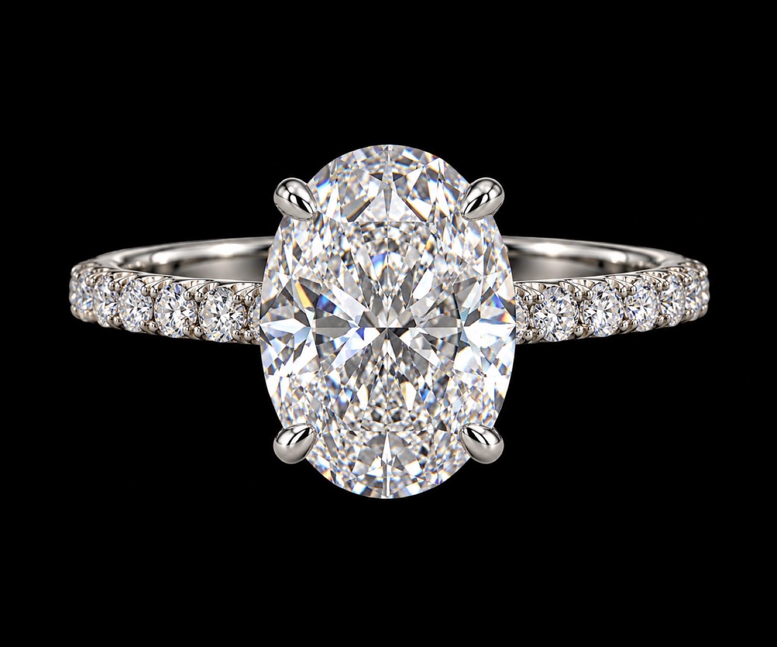 Oval Diamond Engagement Ring in 14KT White Gold, top view