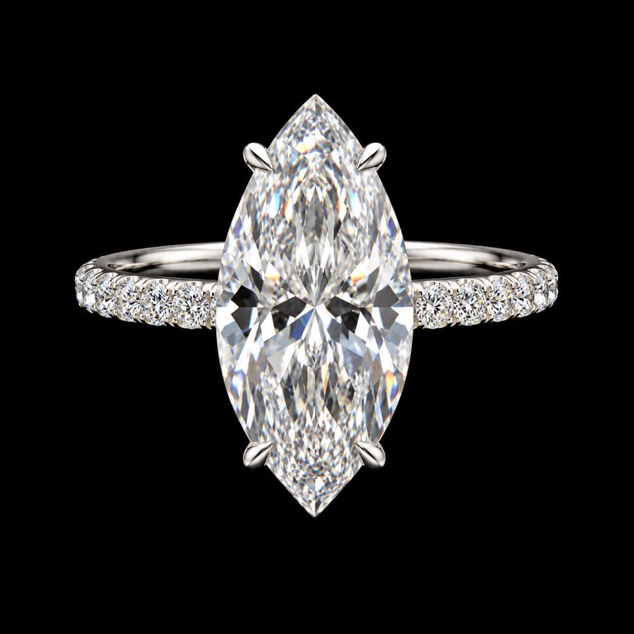 Marquise Diamond Engagement Ring in 14KT White Gold, top view