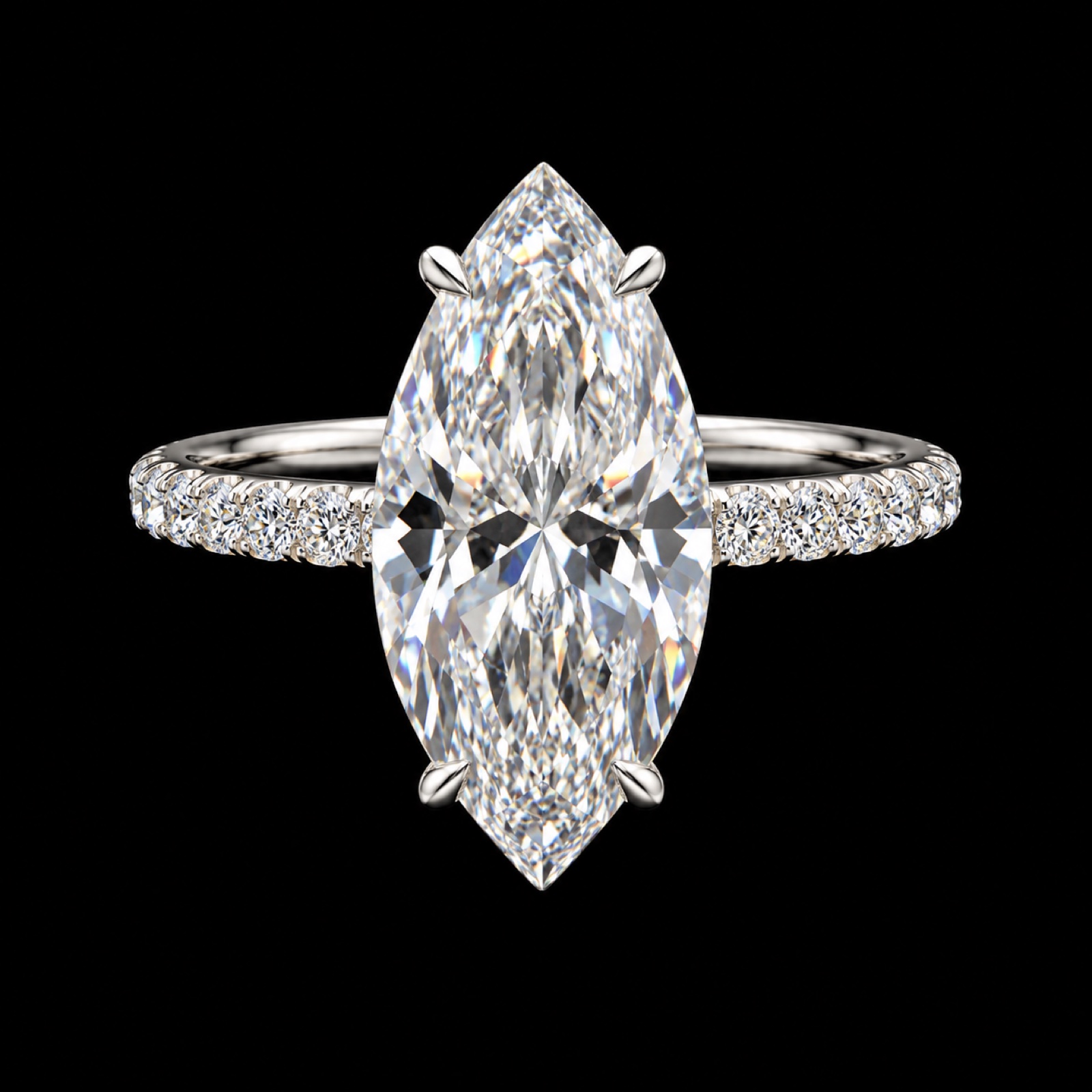 Marquise Diamond Engagement Ring in 14KT White Gold, top view