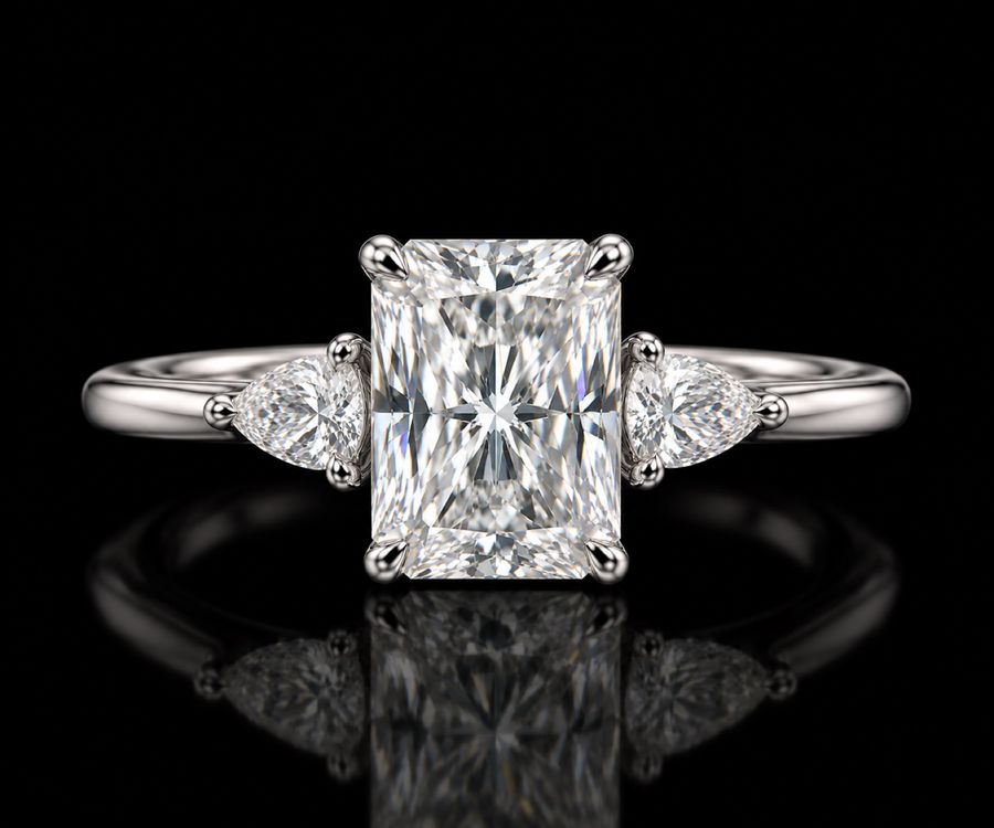 Radiant Three-Stone Ring in 14KT White Gold, top view